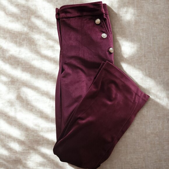 EUC Anthropologie Maison d’Amélie Burgundy Velvet Flared Pants - Sz 6 RUN LARGE - Picture 14 of 14